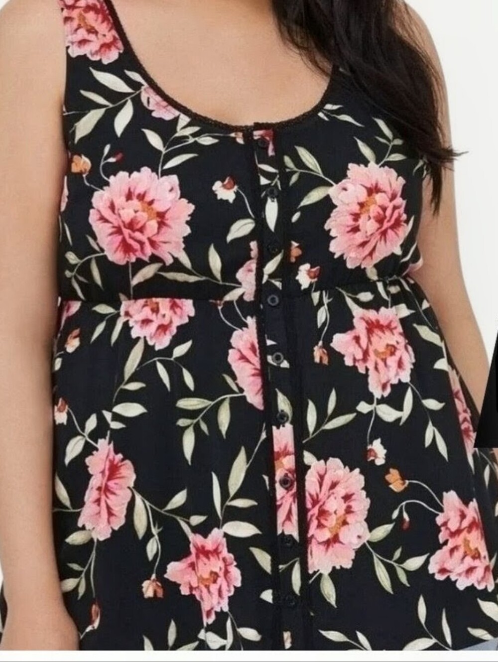 Torrid Black Floral Babydoll Top